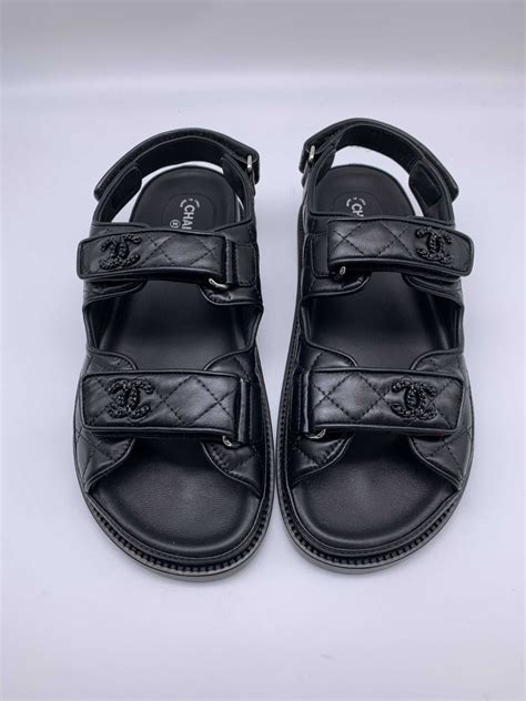 black chanel sandal|Chanel black dad sandals.